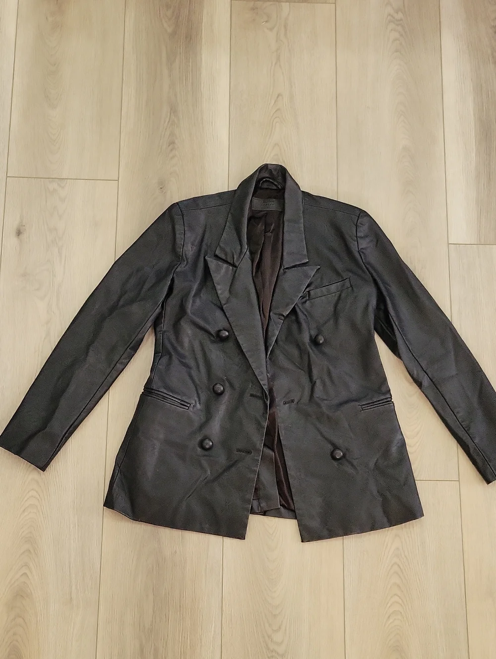 Blank NYC Black Double-Breasted Leather Blazer